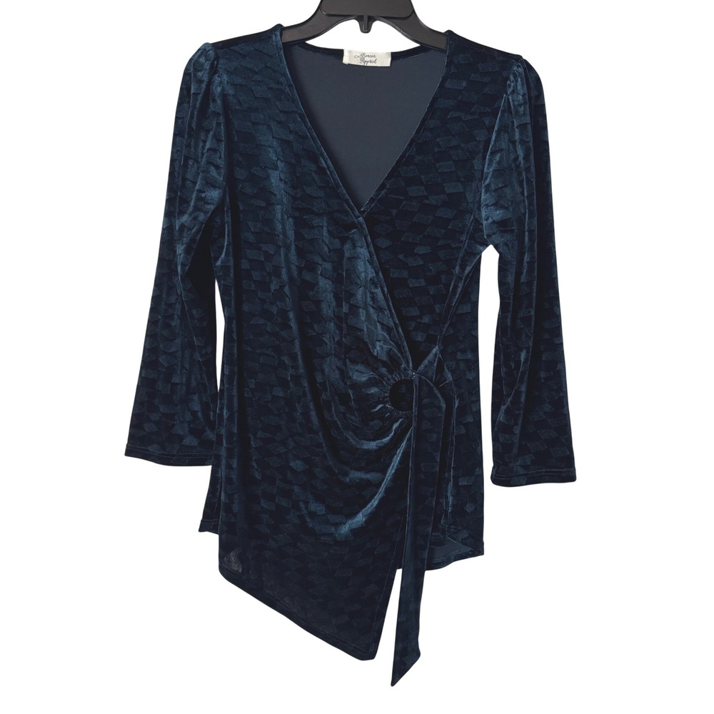 Beacon Apparel Wrap Top Women L Pullover Teal Velvet 3/4 Sleeve